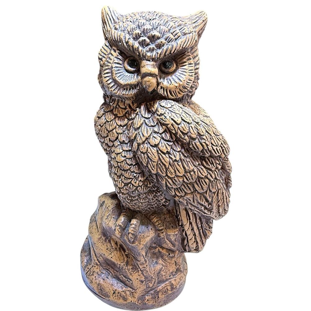 Vintage Brown Owl‎ Heavy Resin Sculpture Statue Shelf Sitter Office Decoration